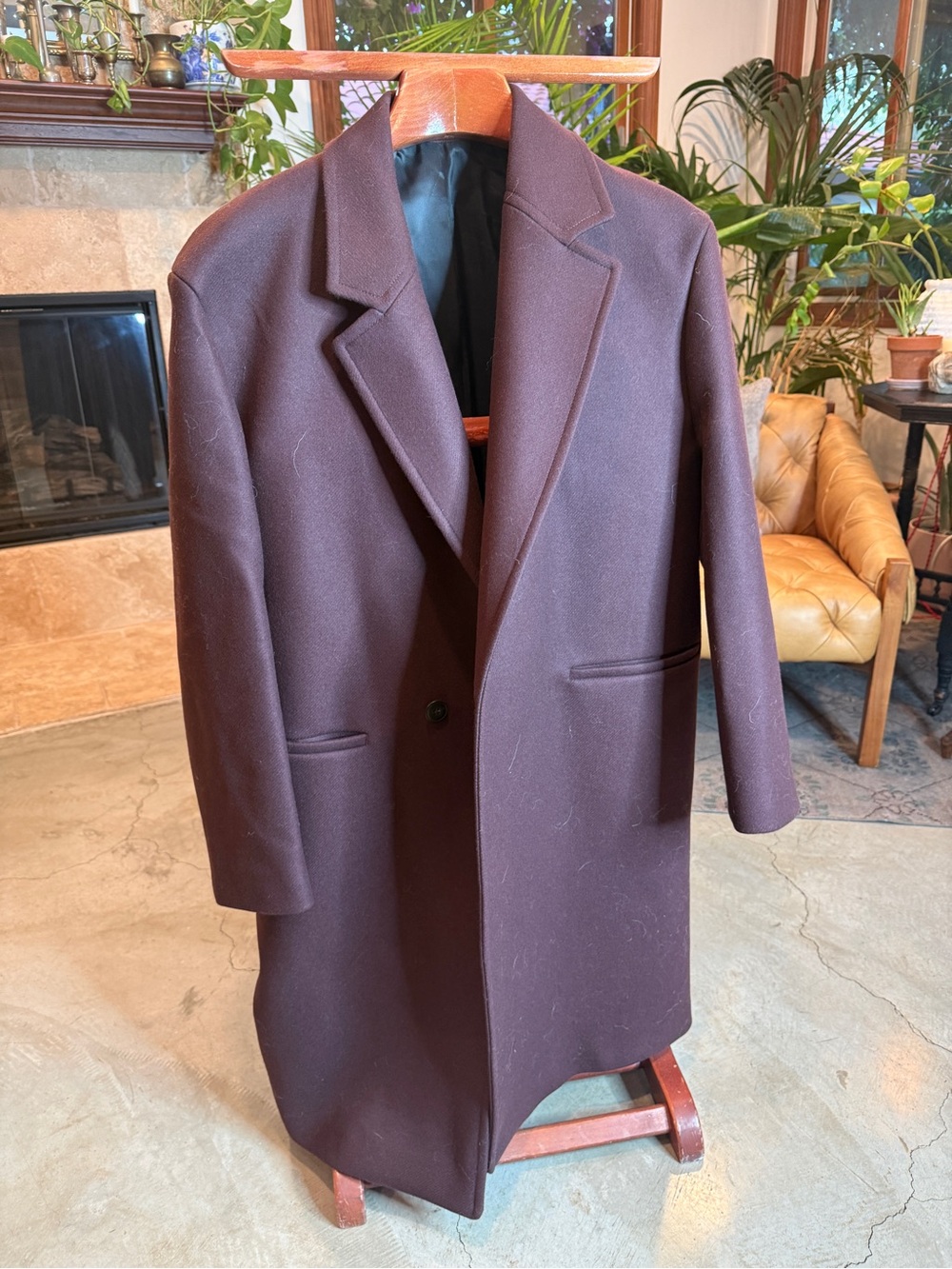 Zara Men's Dark Brown/maroon Single-Breasted Trench Coat